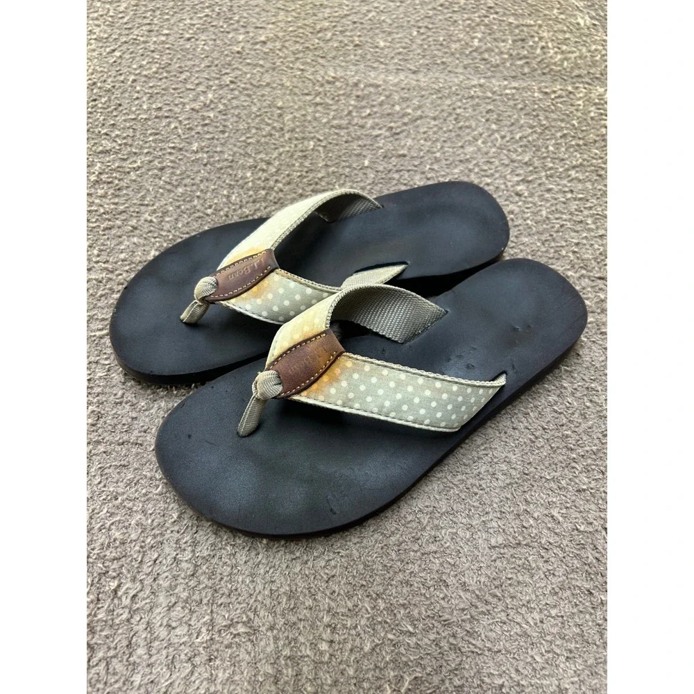 LL Bean Womens Polka Dot Flip Flop Sandals Sage Green 8 Medium 287332